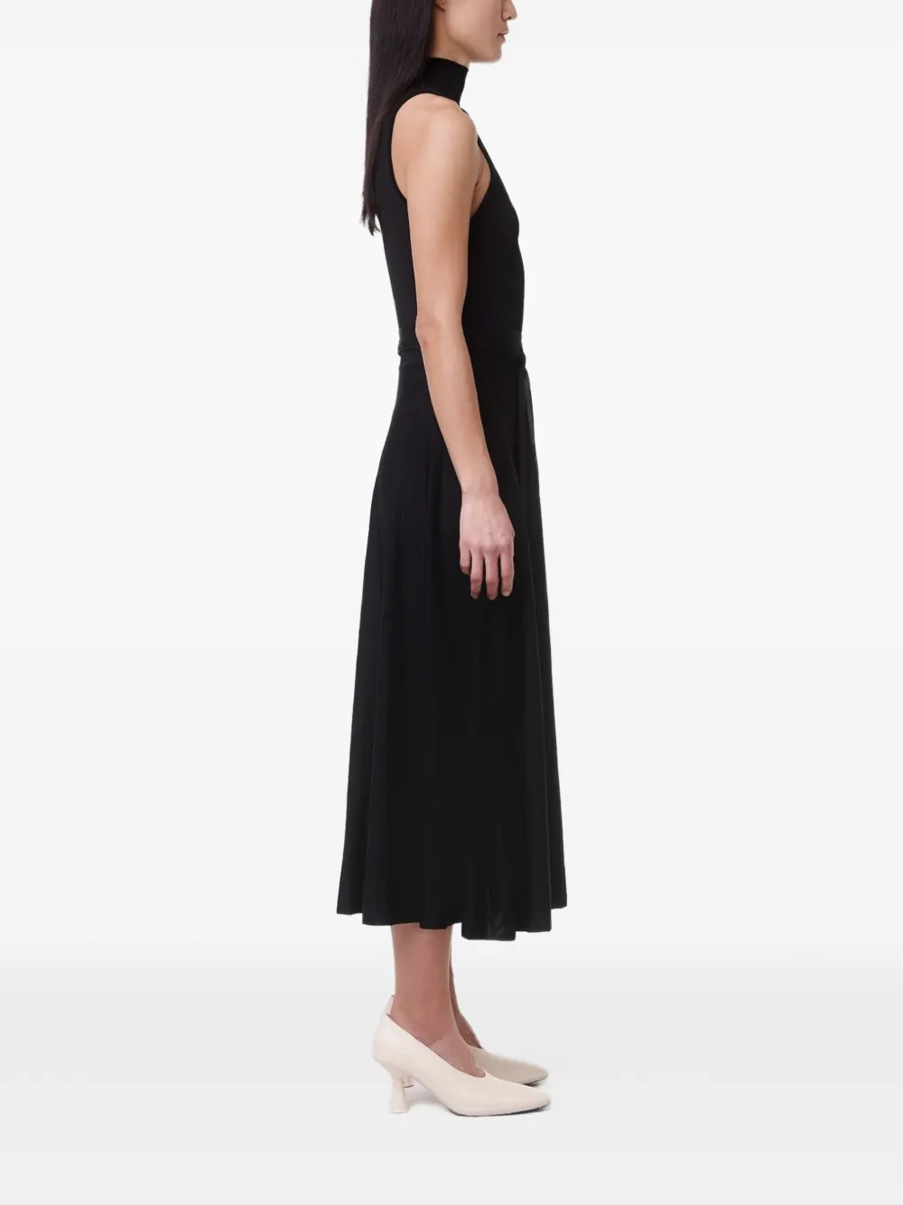 Another Tomorrow Geplooide midi-jurk Zwart