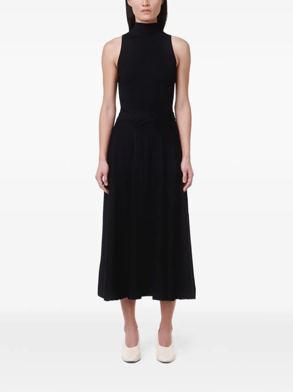 Another Tomorrow Geplooide midi-jurk Zwart