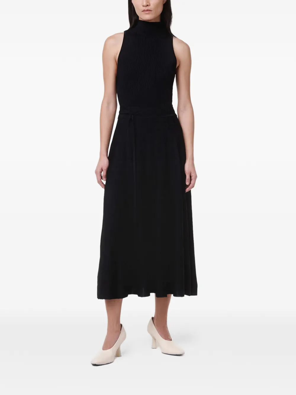 Another Tomorrow Geplooide midi-jurk Zwart