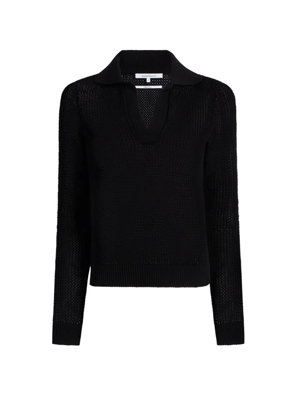 Another Tomorrow crochet-knit polo sweater - Nero