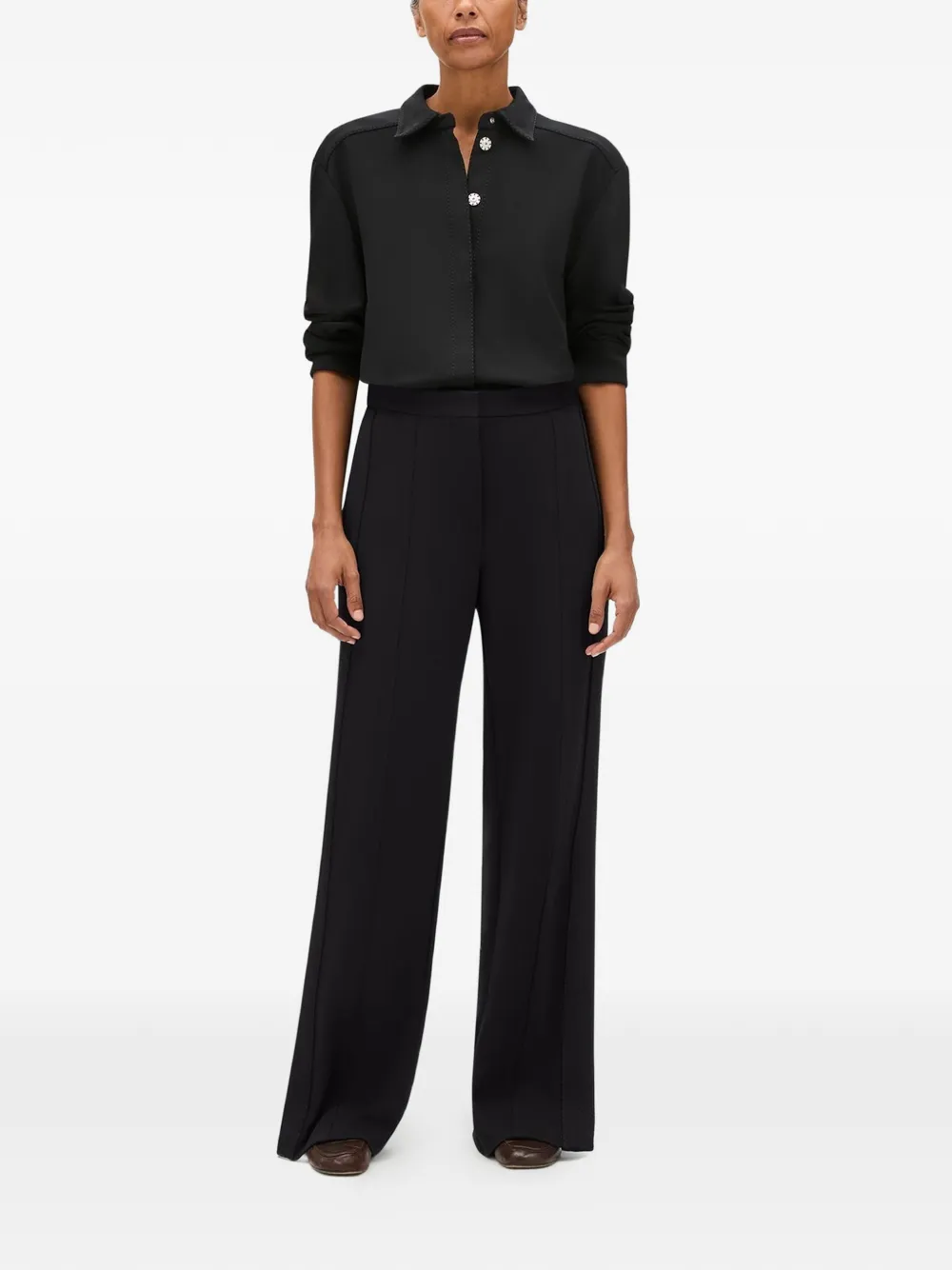 Another Tomorrow Graphic-stitch Snap-fastening Track Pants in Black, view 2
