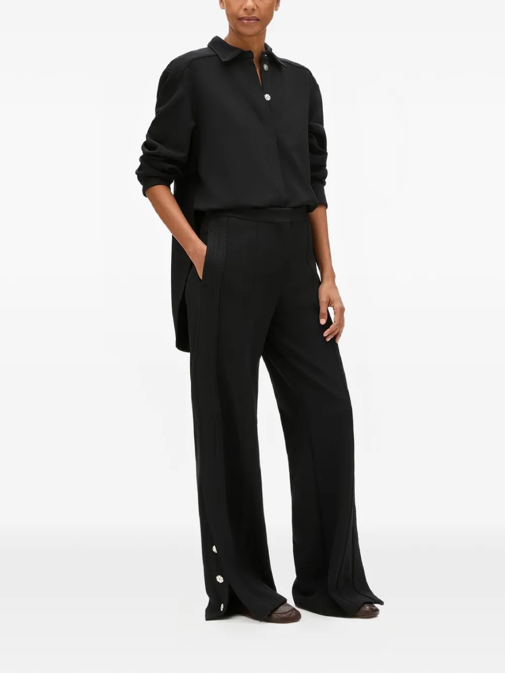 Another Tomorrow Graphic-stitch Snap-fastening Track Pants in Black, view 3