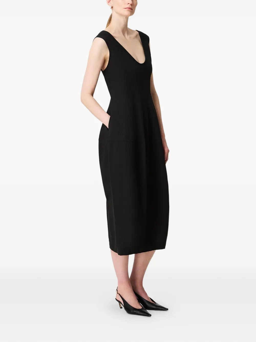 Another Tomorrow Mouwloze midi-jurk met naden Zwart