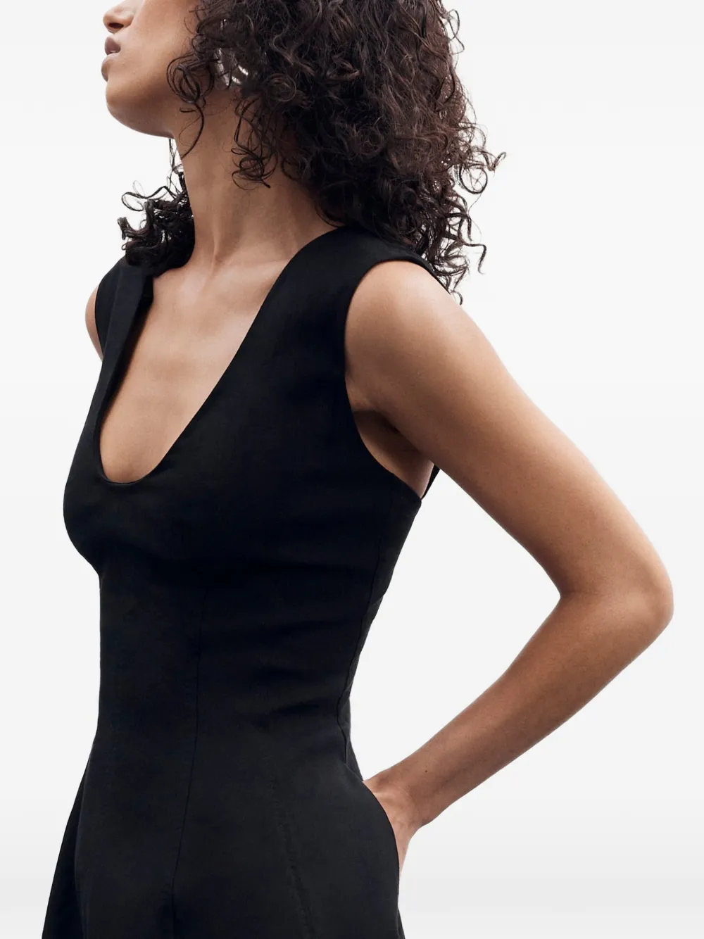 Another Tomorrow Seamed Sleeveless Midi Dress In Black