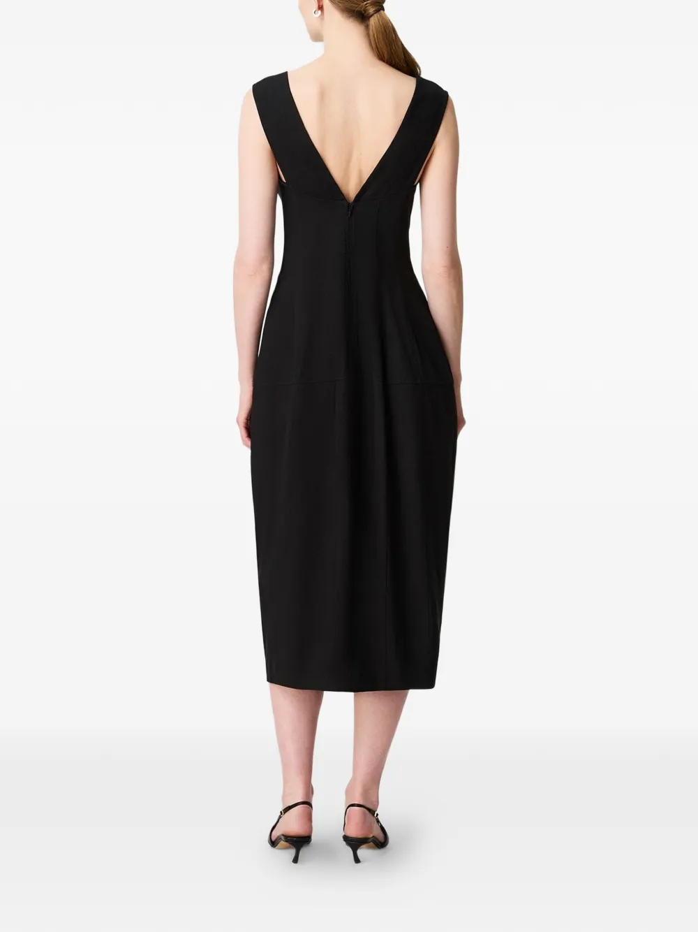 Another Tomorrow Mouwloze midi-jurk met naden Zwart