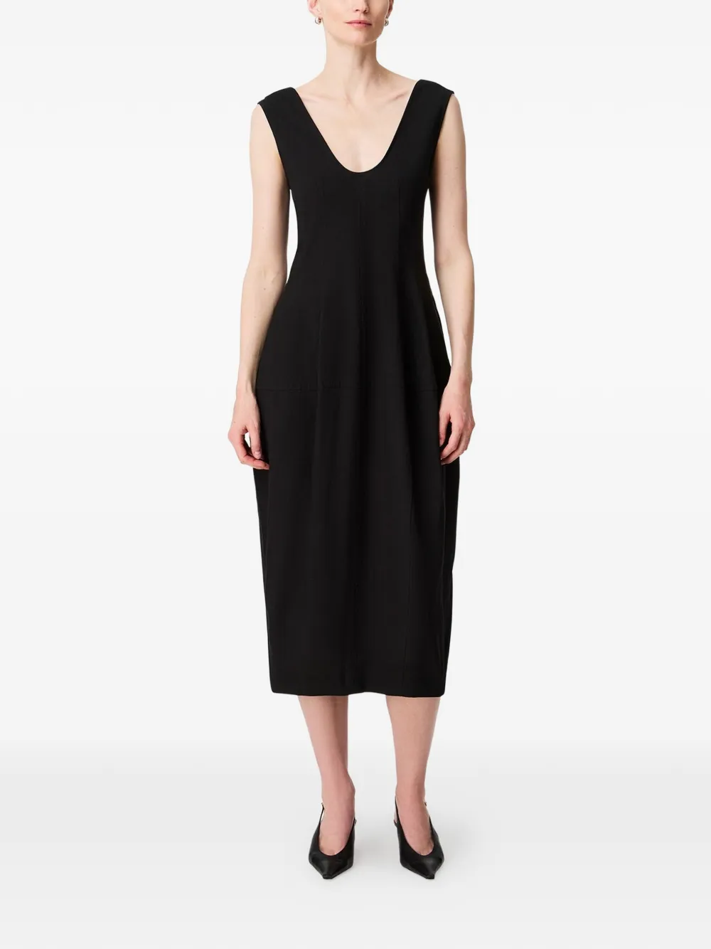 Another Tomorrow Mouwloze midi-jurk met naden Zwart