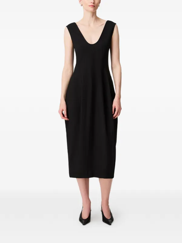 another tomorrow ribbed knit midi dress Seamed Sleeveless | Black H/26:November
