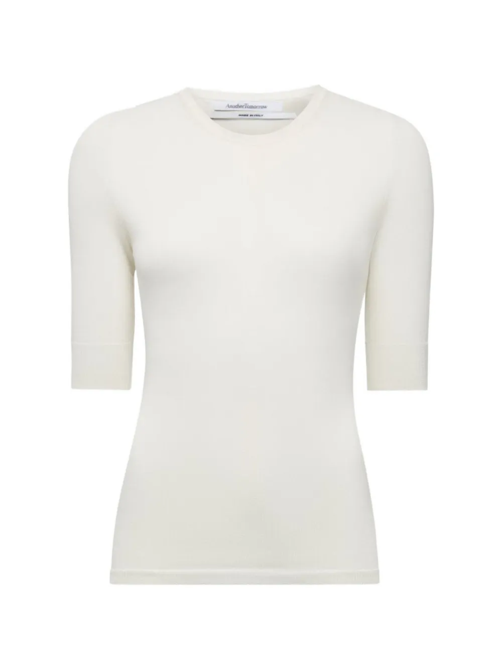 Another Tomorrow ribbed-neck elbow-sleeve sweater - White
