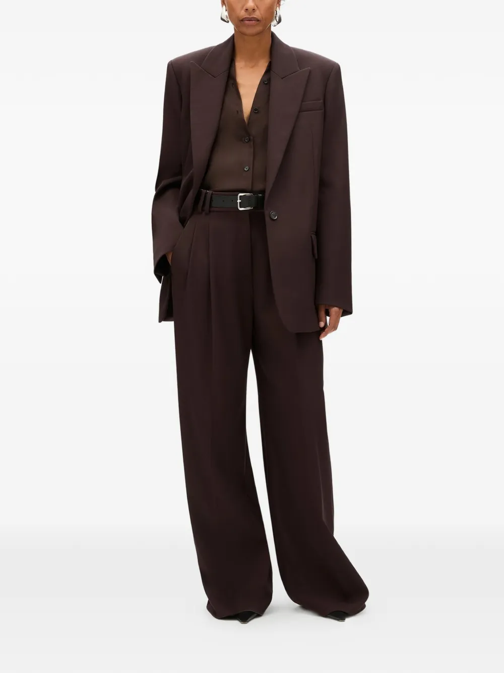 Another Tomorrow Wollen blazer met oversized revers Bruin