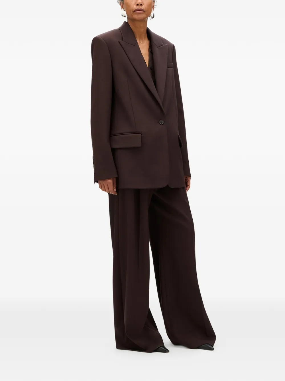 Another Tomorrow Wollen blazer met oversized revers Bruin