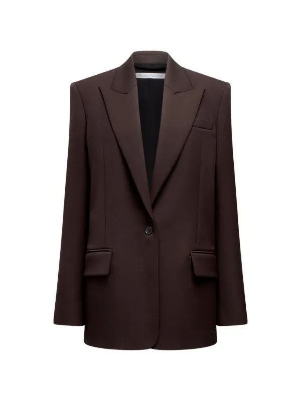 Another Tomorrow Wool Tailored Oversized Peak-lapel Jacket in Brown