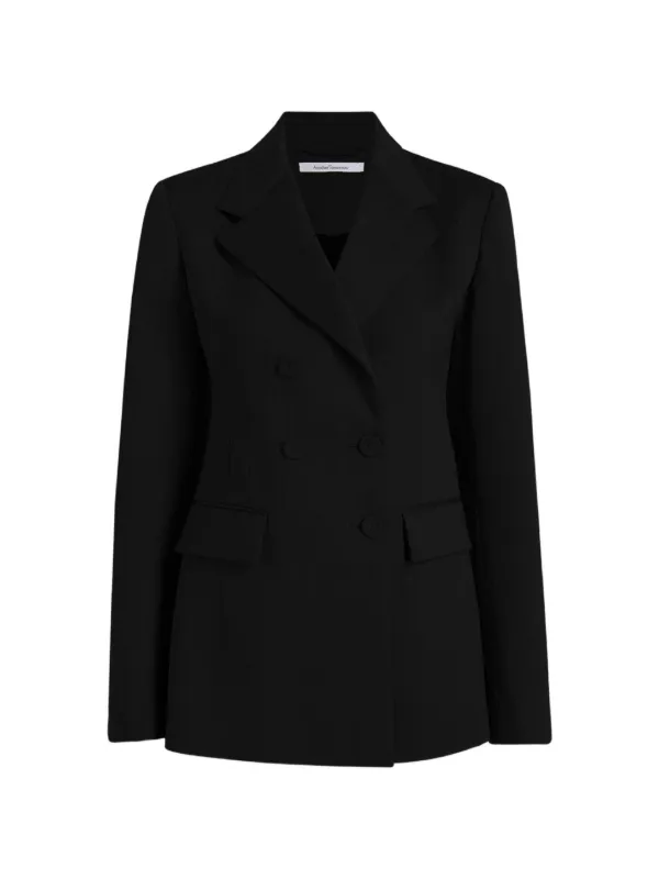 Another Tomorrow Double-breasted Structured Blazer in Black