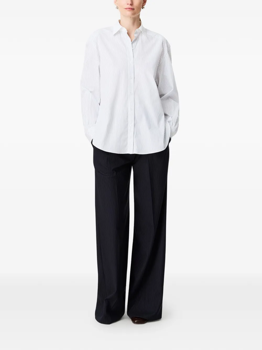  Another Tomorrow Camisa A Rayas - Blanco 