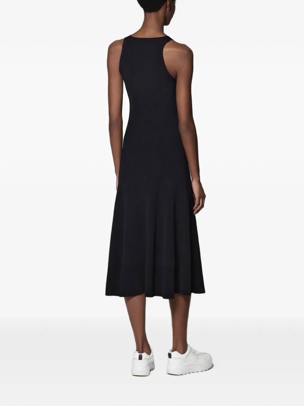 Another Tomorrow Deep V ribgebreide jurk Zwart