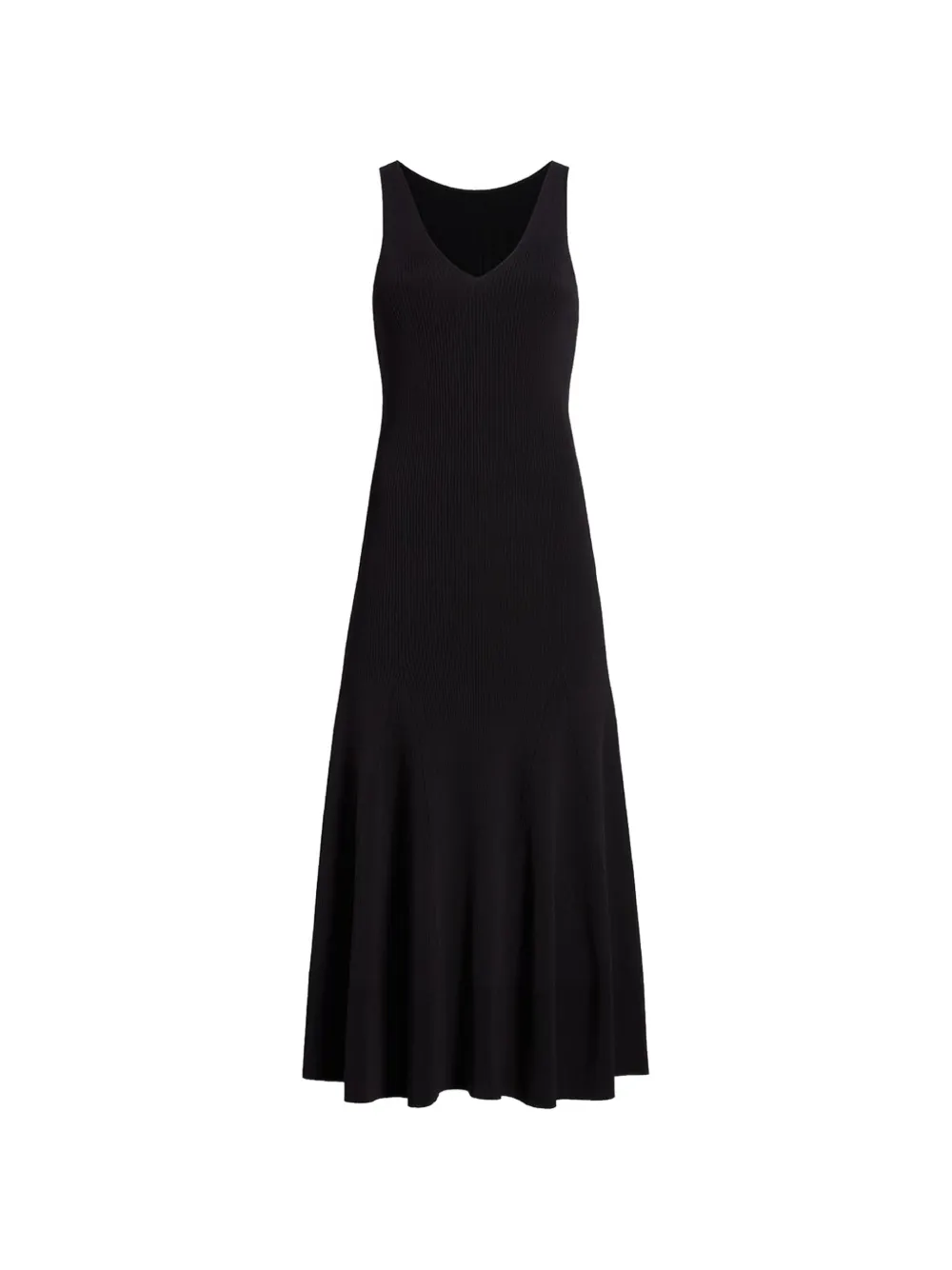 Another Tomorrow Deep V ribgebreide jurk Zwart