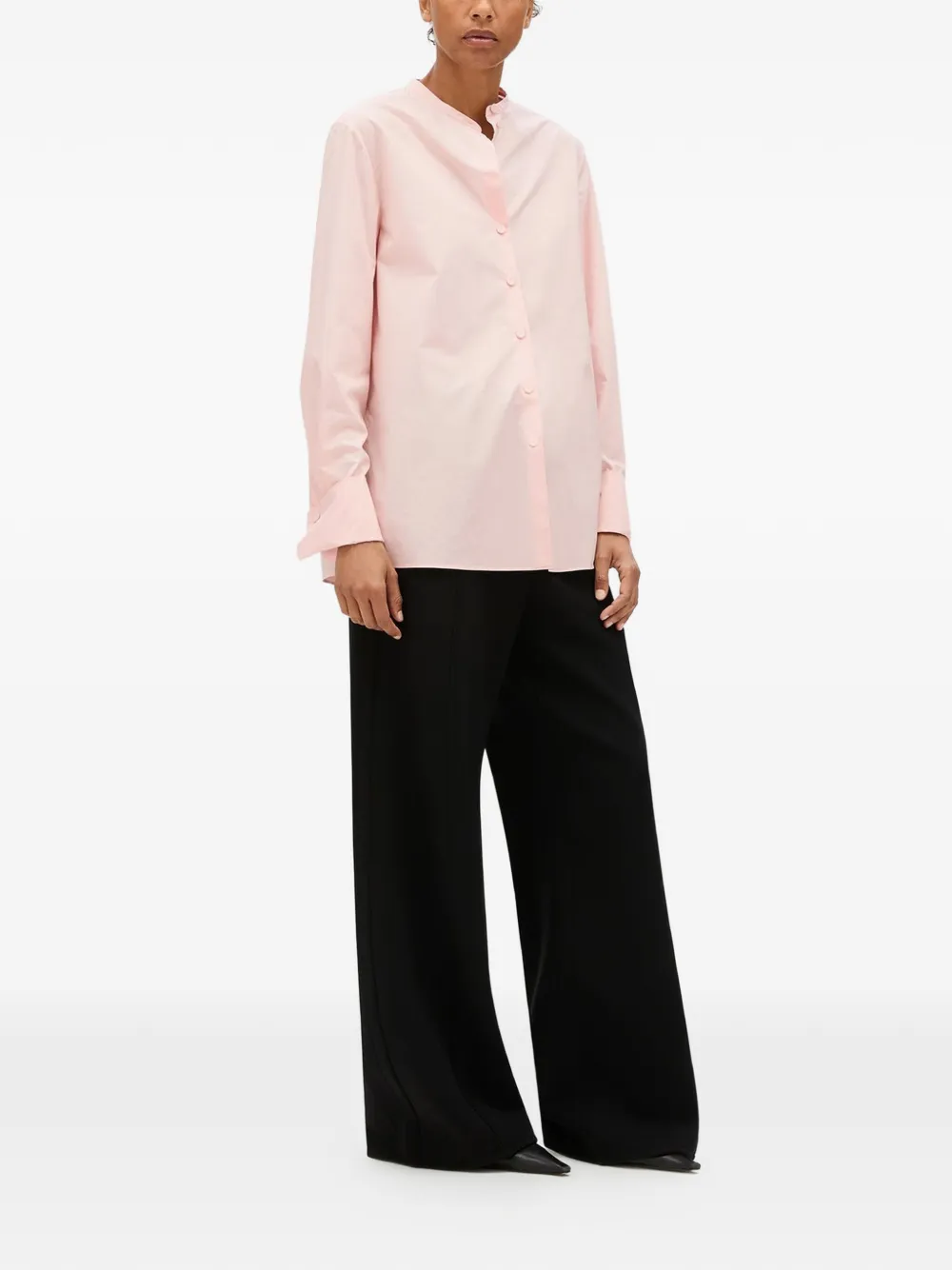 Another Tomorrow Blouse met bandkraag en manchetten Roze