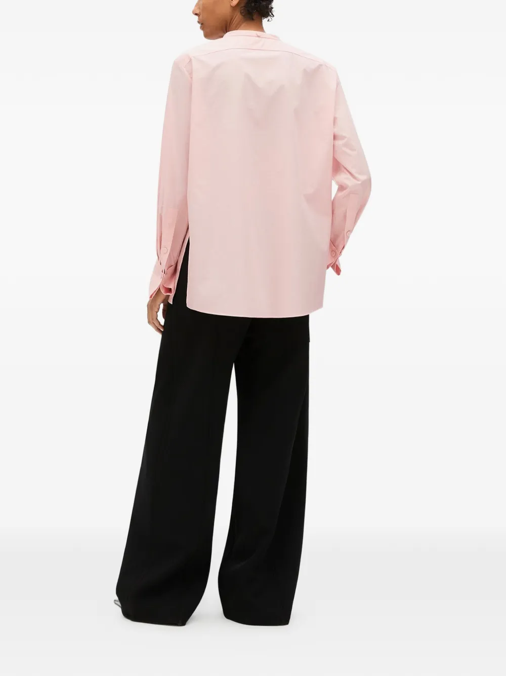 Another Tomorrow Blouse met bandkraag en manchetten Roze