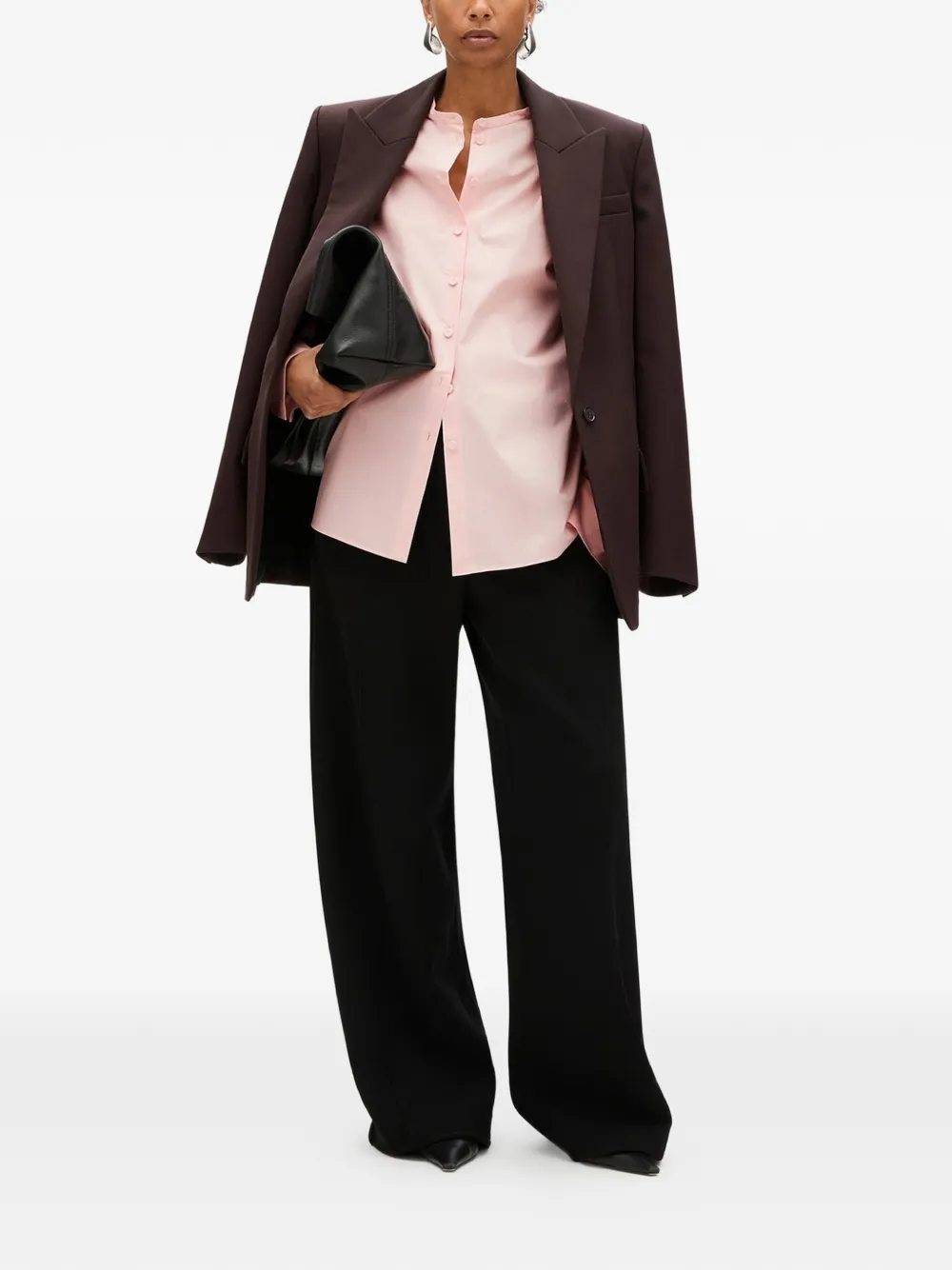 Another Tomorrow Blouse met bandkraag en manchetten Roze