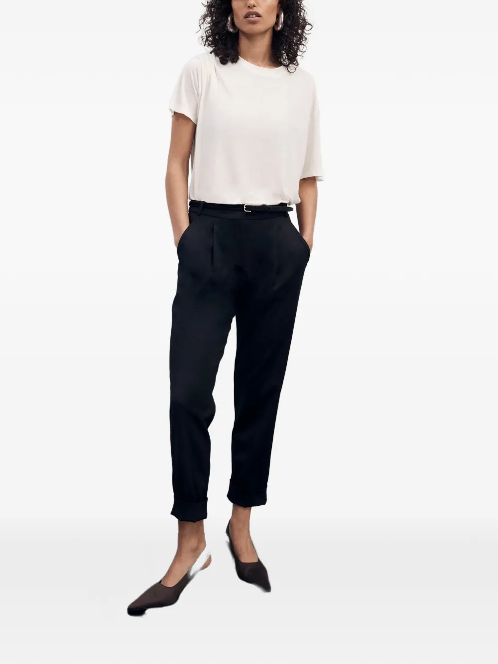 Another Tomorrow Peg Pleated Trousers in Black, view 2