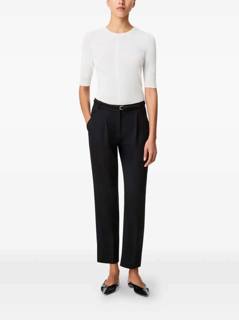 Another Tomorrow Peg Pleated Trousers in Black, view 3