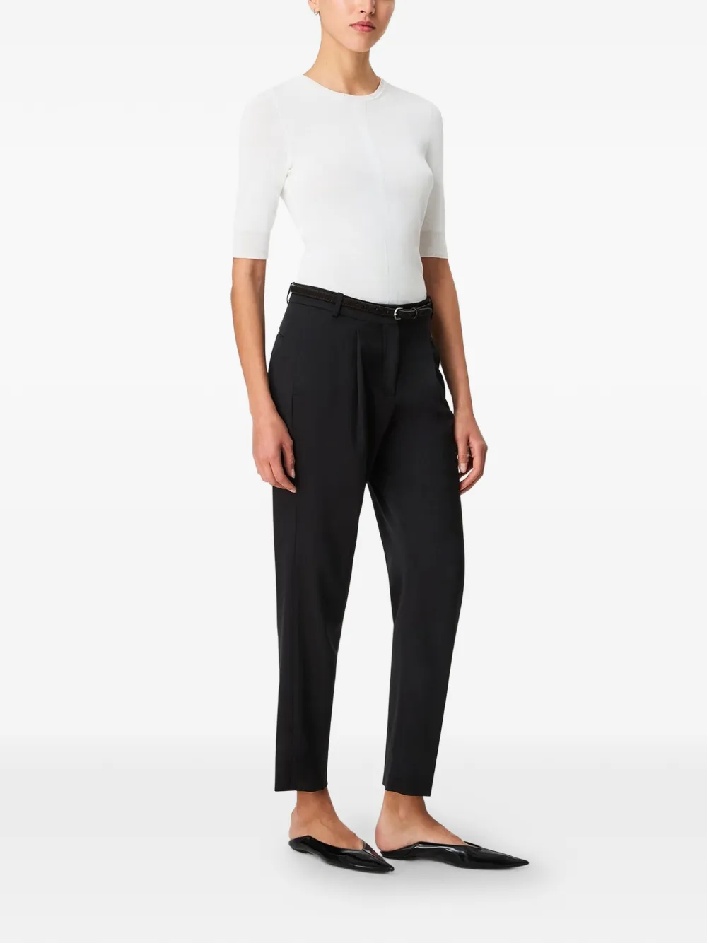 Another Tomorrow Peg Pleated Trousers in Black, view 4