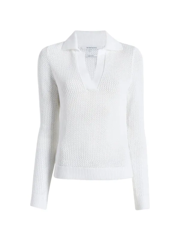 Another Tomorrow Crochet Polo Sweater in White