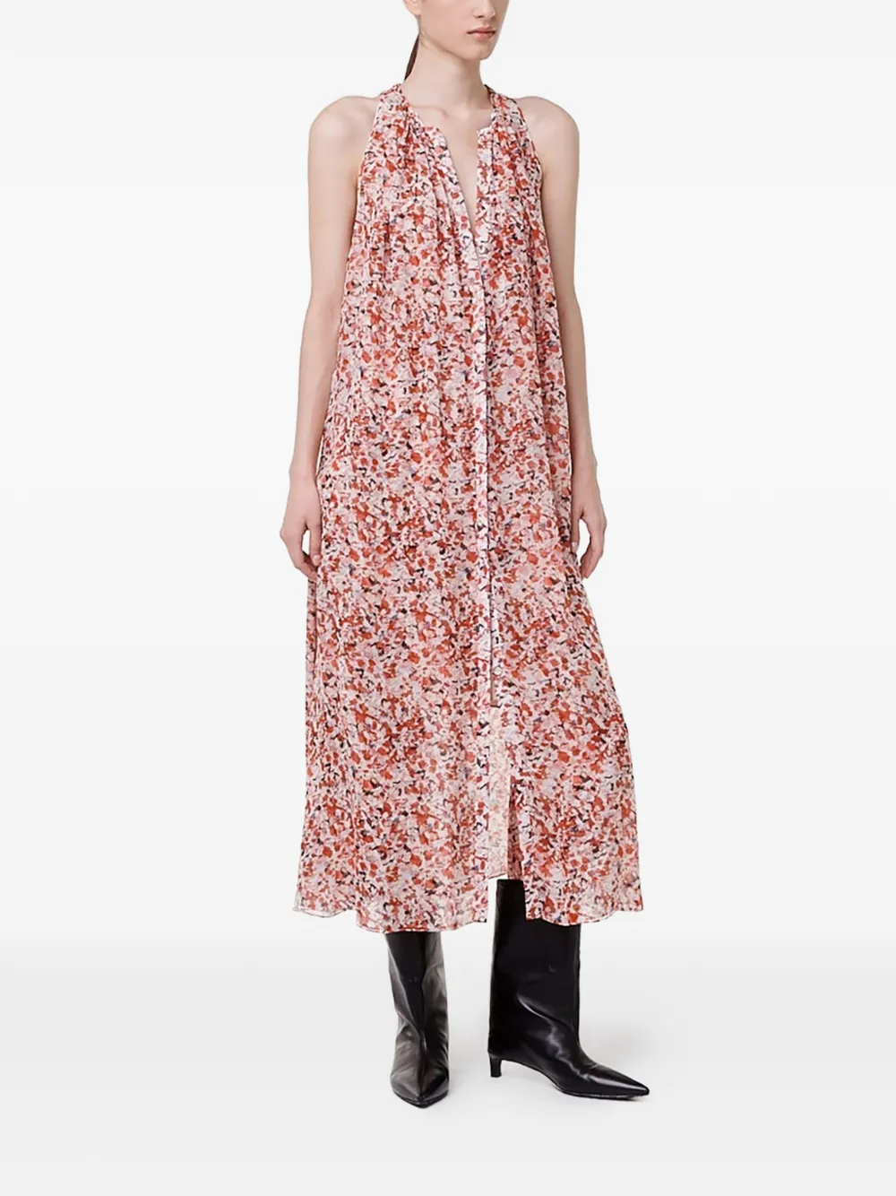 Another Tomorrow Zijde-chiffon midi-jurk met sjaal Roze