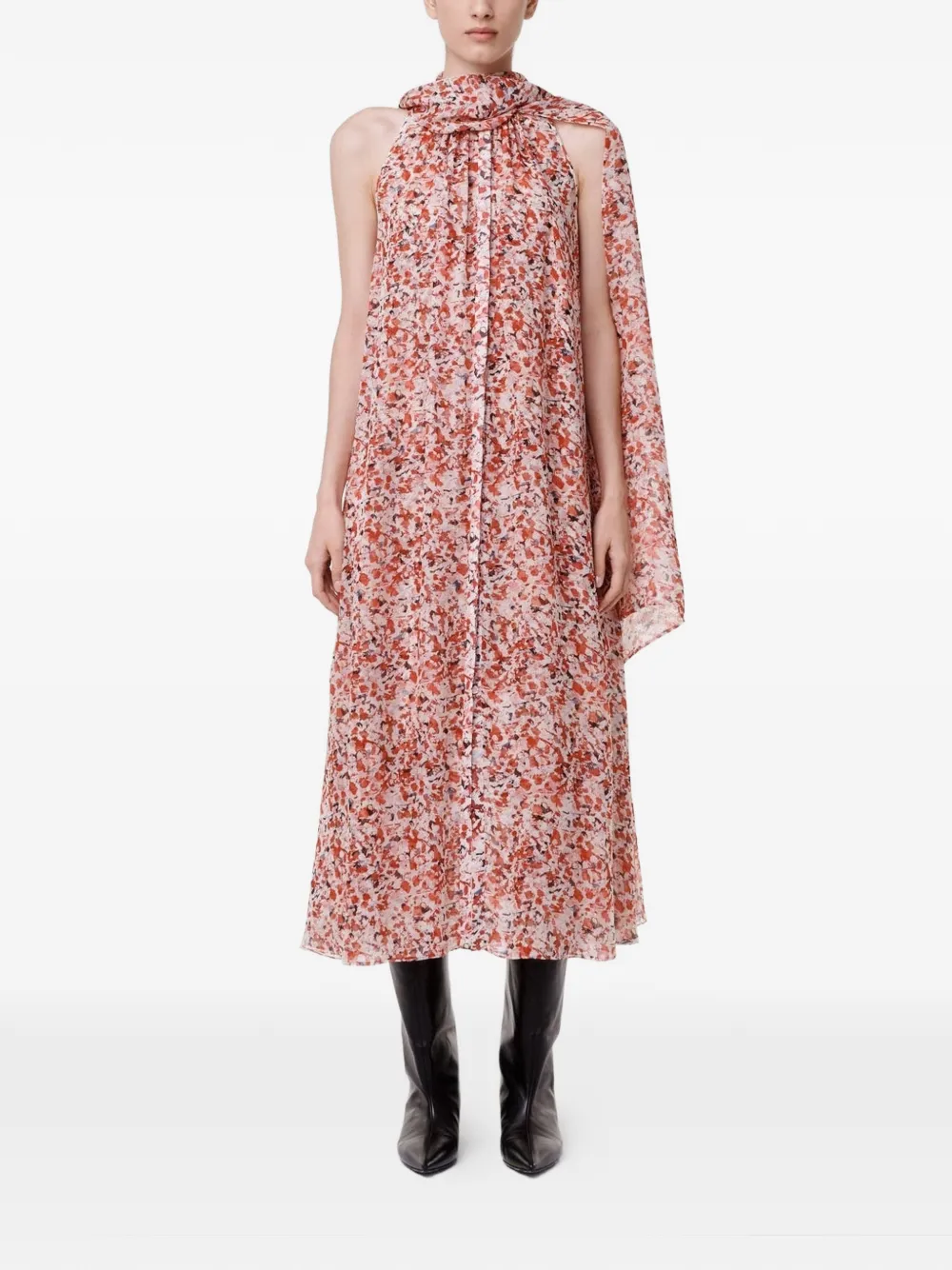 Another Tomorrow Zijde-chiffon midi-jurk met sjaal Roze