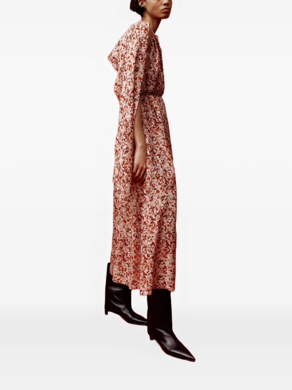 Another Tomorrow Zijde-chiffon midi-jurk met sjaal Roze