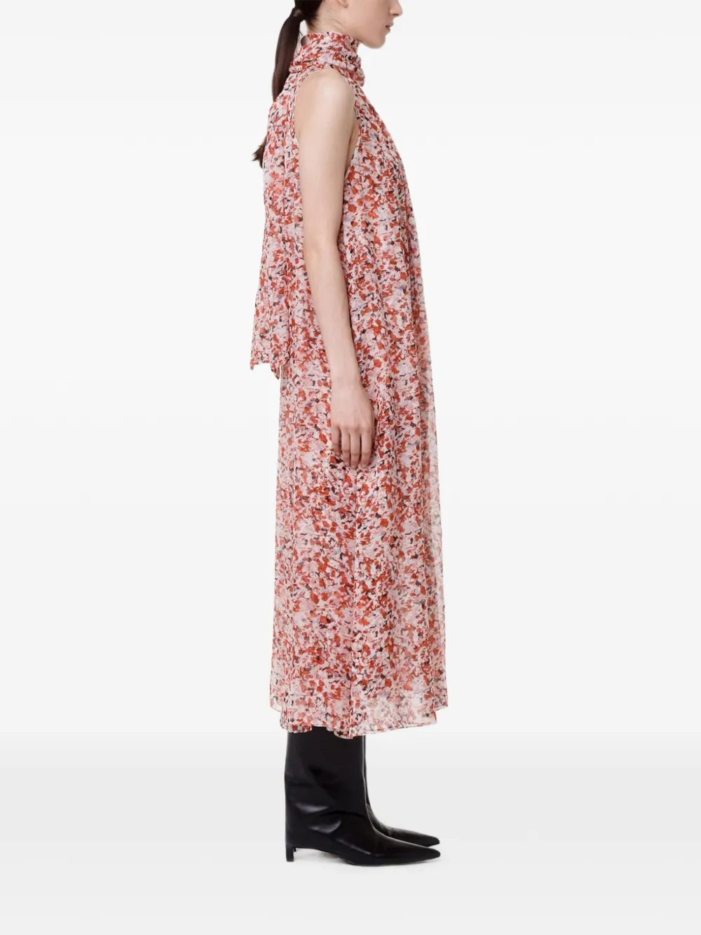 Another Tomorrow Zijde-chiffon midi-jurk met sjaal Roze