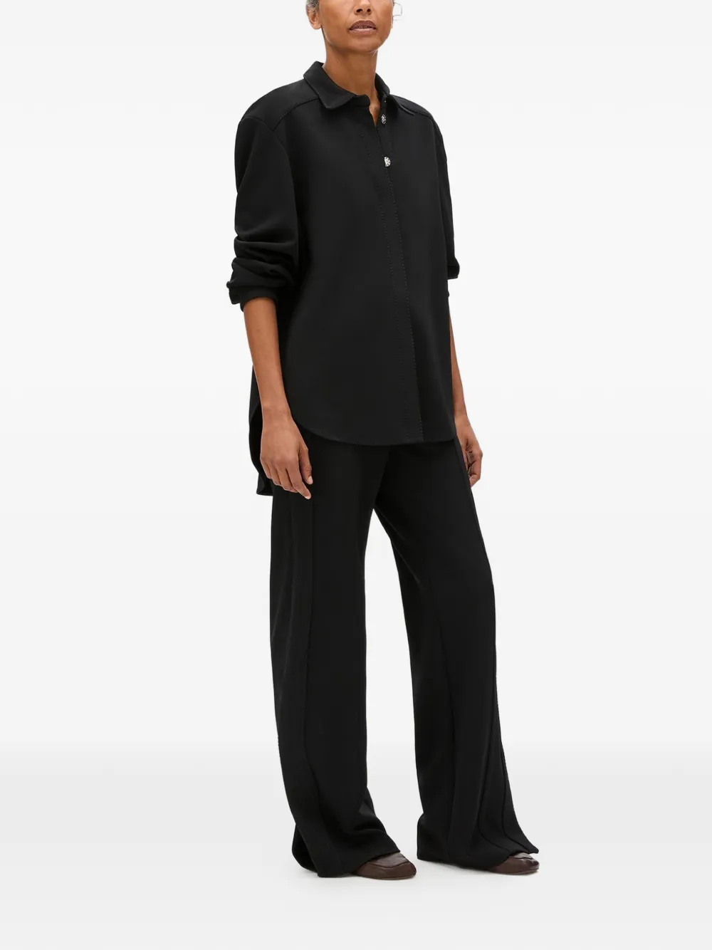 Another Tomorrow Curved-hem Shirt in Black, view 3