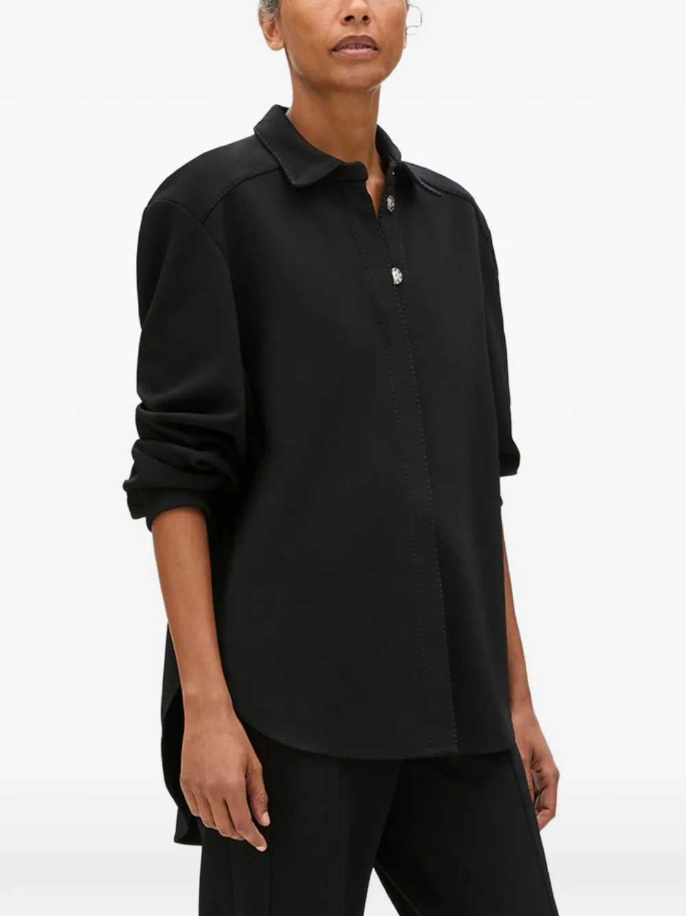 Another Tomorrow Curved-hem Shirt in Black, view 5