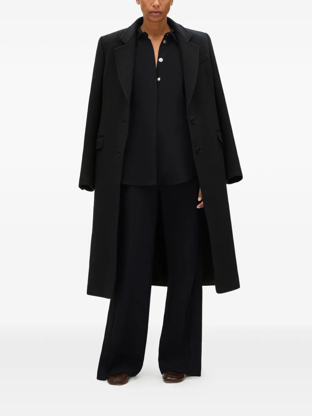Another Tomorrow Curved-hem Shirt in Black, view 2