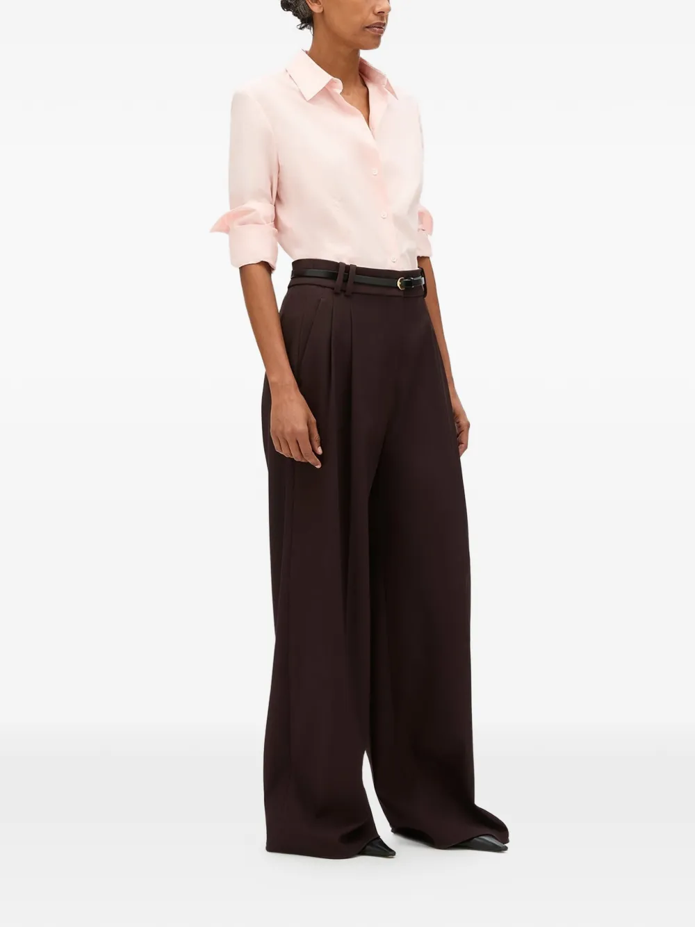 Another Tomorrow Blouse met gedrapeerde taille Roze