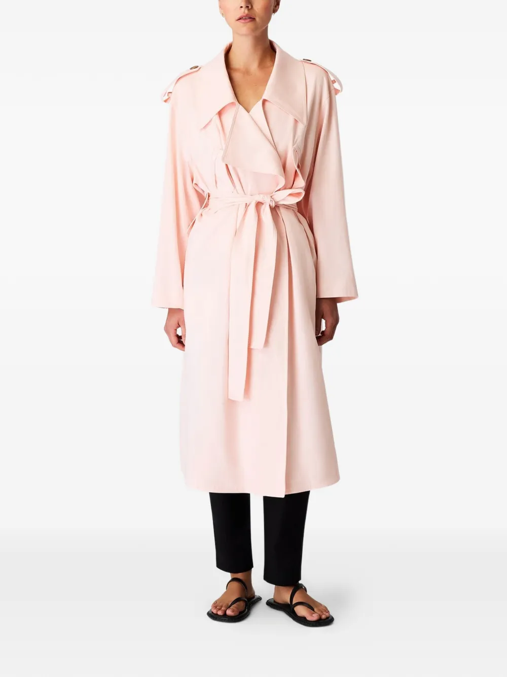 Another Tomorrow Belted Trench Coat in Pink, view 2