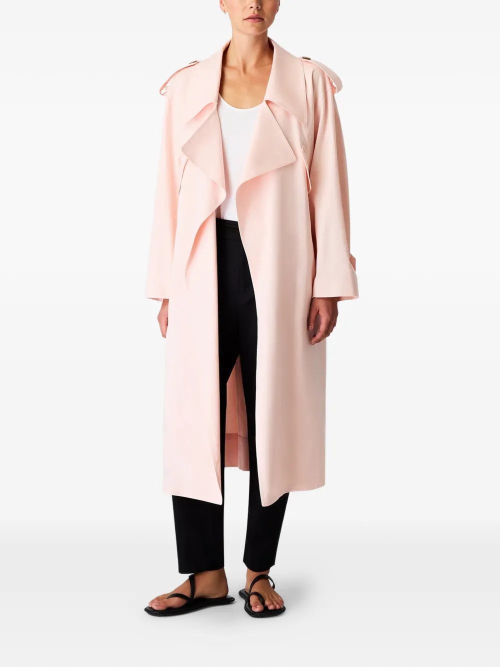 Another Tomorrow Belted Trench Coat in Pink, view 3