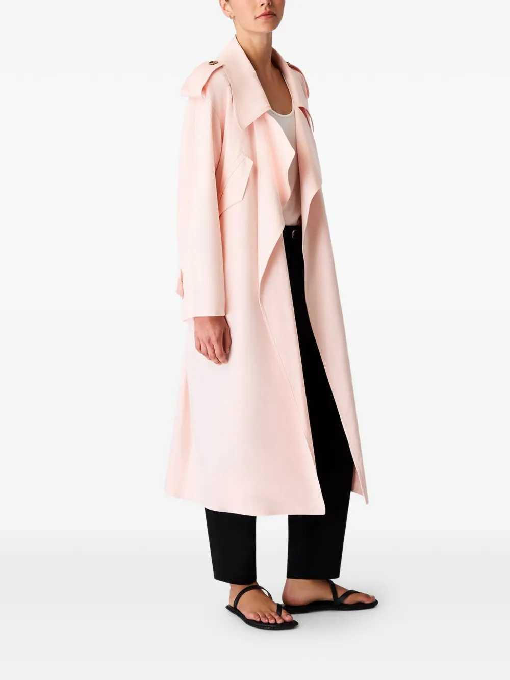 Another Tomorrow Belted Trench Coat in Pink, view 4