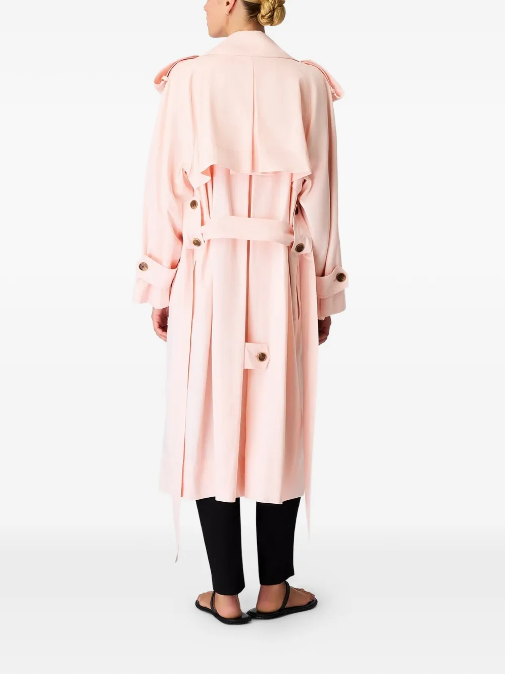 Another Tomorrow Belted Trench Coat in Pink, view 5