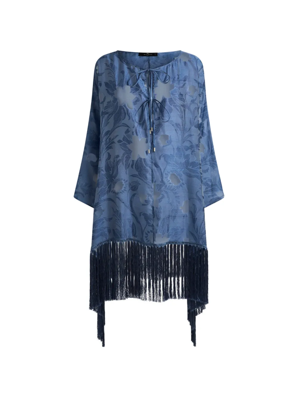 ETRO silk jacquard kaftan with fringing and fil coupé floral motif - Blu