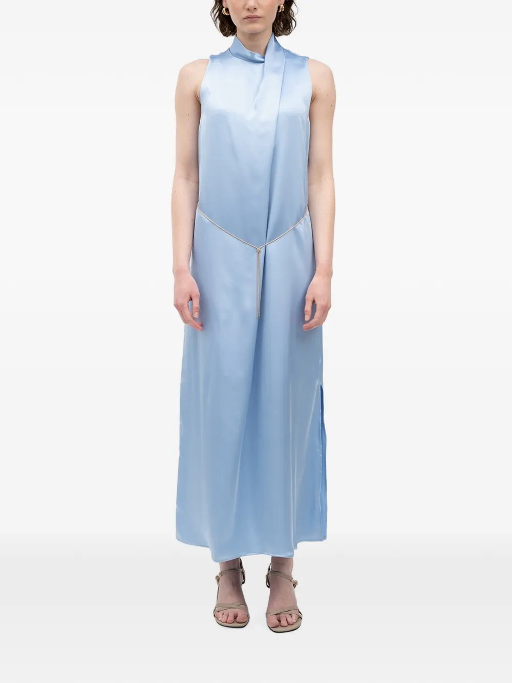 HUGO satin chain-belt maxi dress - Blu