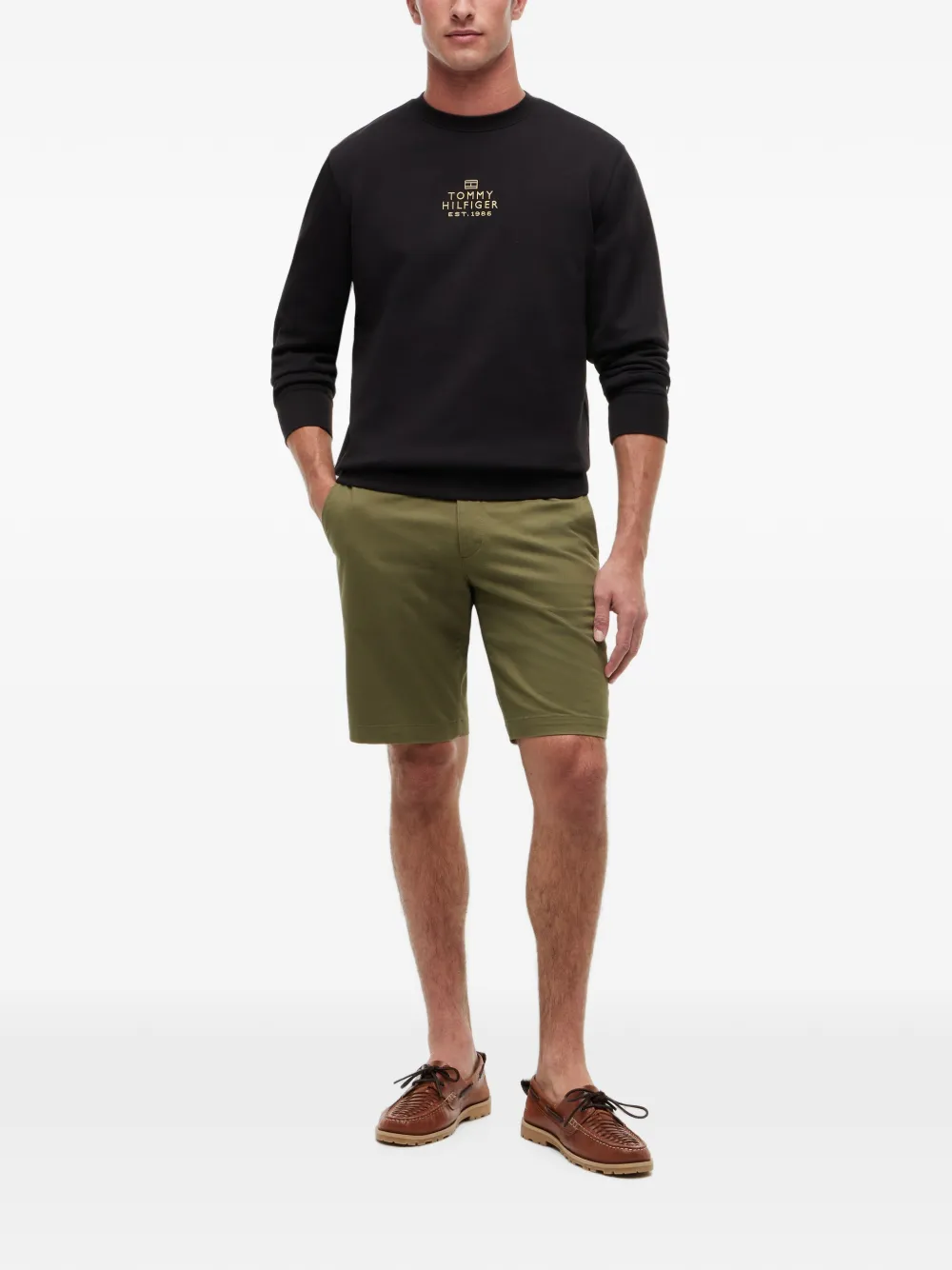 Tommy Hilfiger Trui met geborduurd logo en ronde hals Zwart