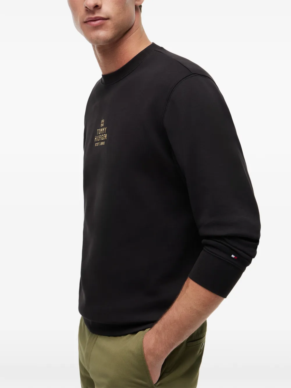 Tommy Hilfiger Trui met geborduurd logo en ronde hals Zwart