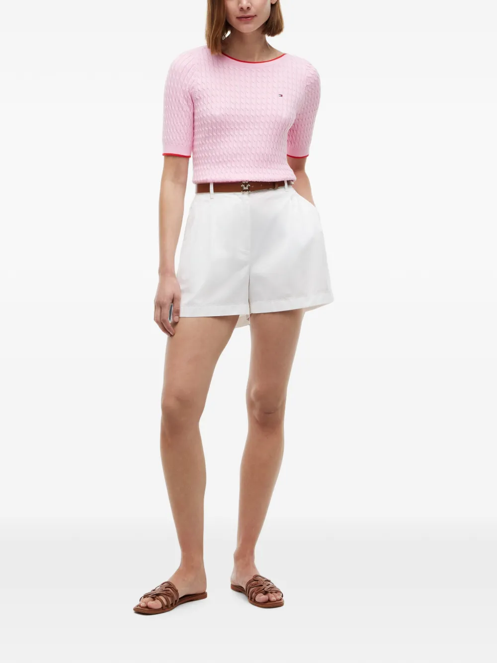 Tommy Hilfiger Kabelgebreide trui met korte mouwen Roze