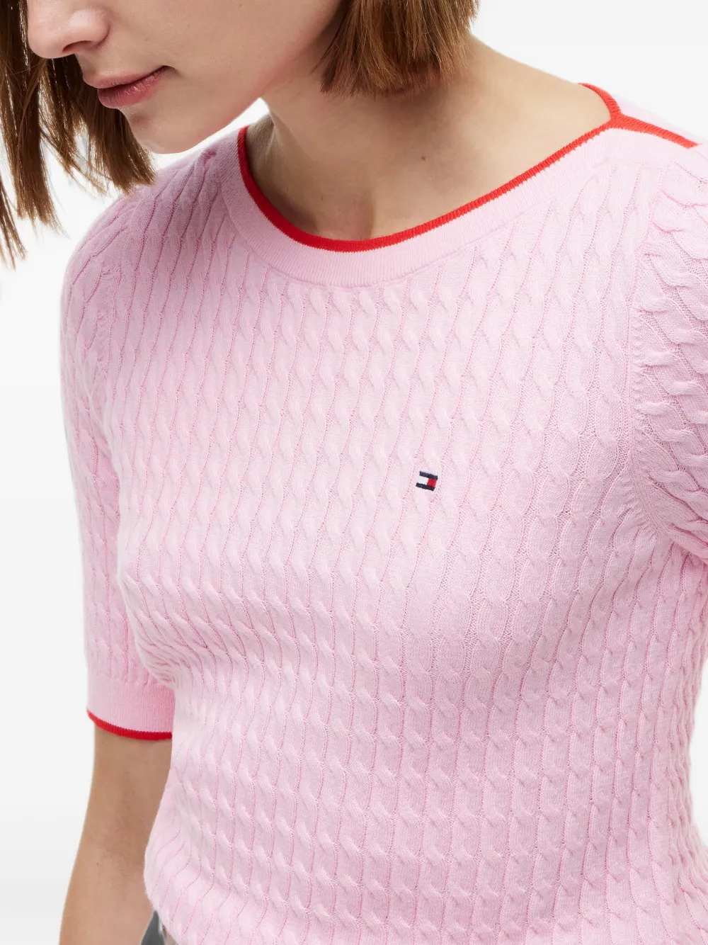 Tommy Hilfiger Kabelgebreide trui met korte mouwen Roze