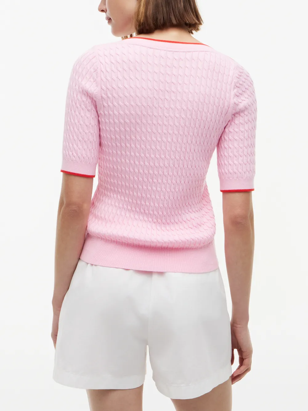 Tommy Hilfiger Kabelgebreide trui met korte mouwen Roze