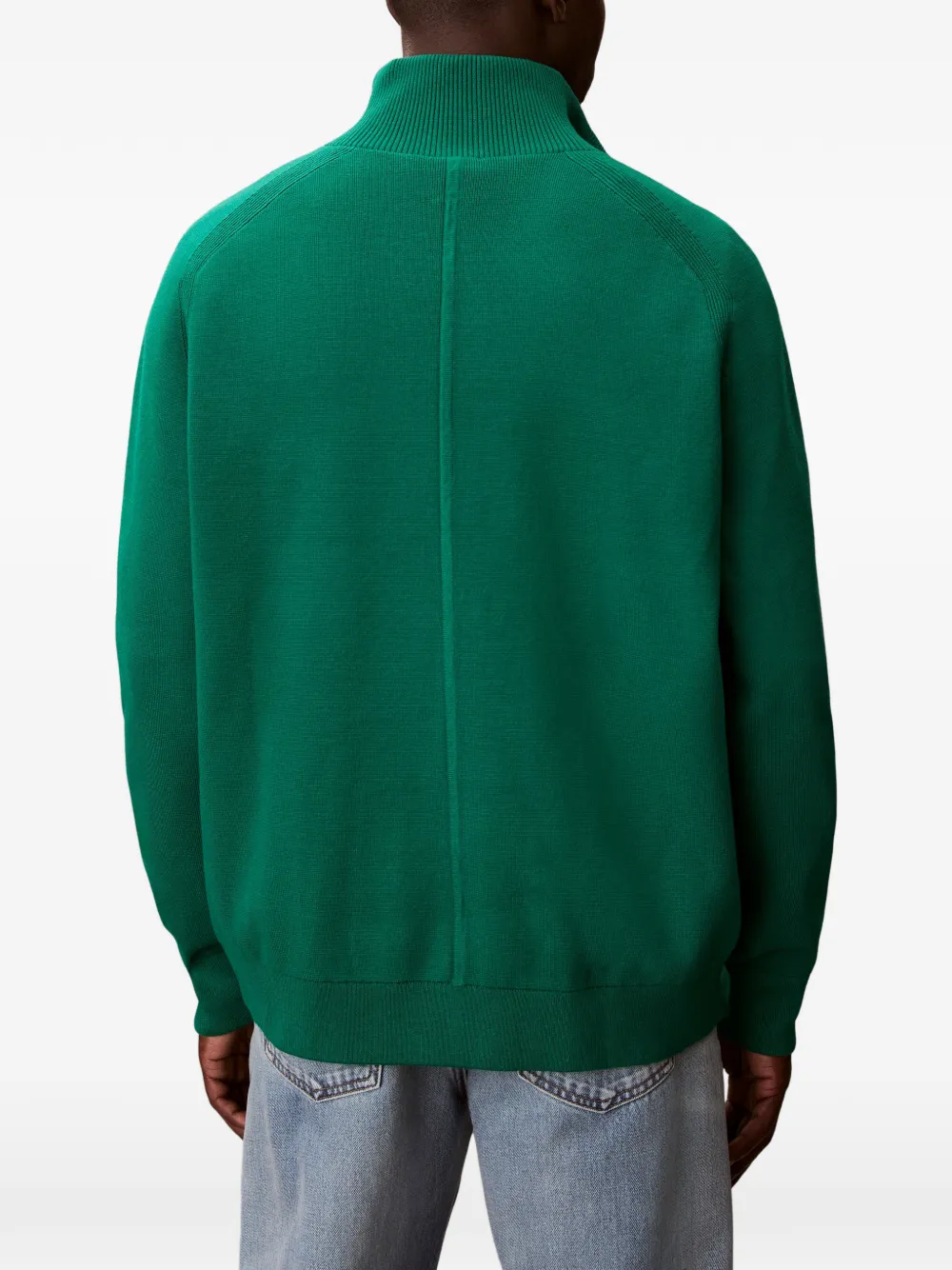 Calvin Klein Trui met kwartrits en geribbelde afwerking Groen