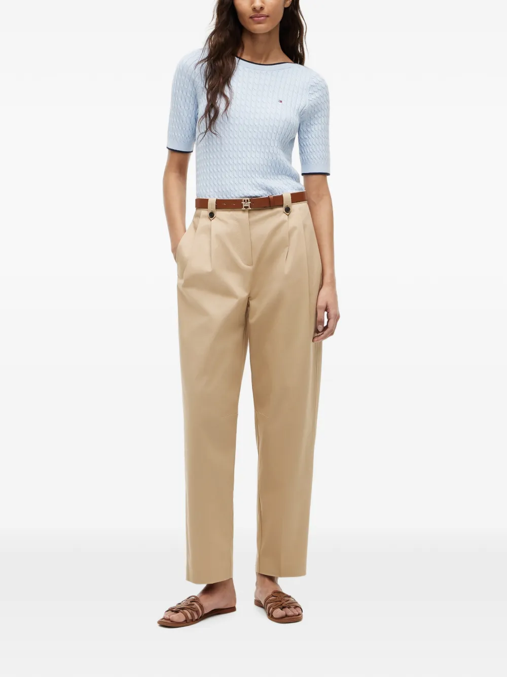 Tommy Hilfiger Kabelgebreide trui met korte mouwen Blauw