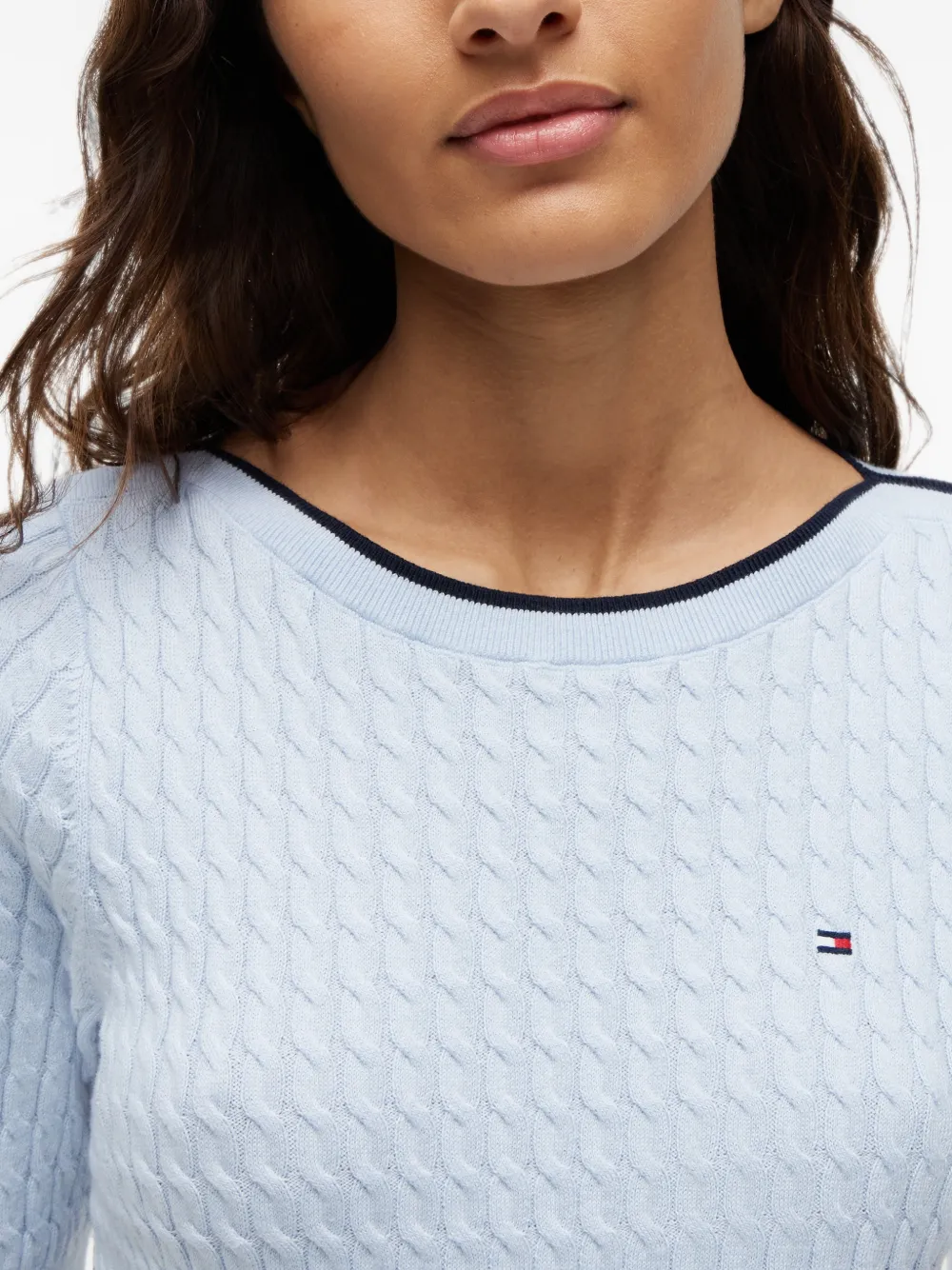 Tommy Hilfiger Kabelgebreide trui met korte mouwen Blauw