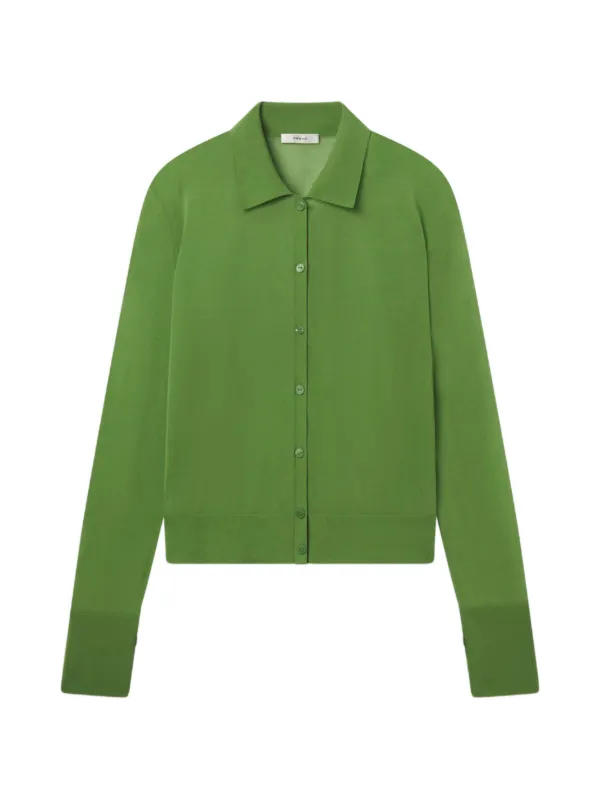 Frame Collared Cardigan in Green