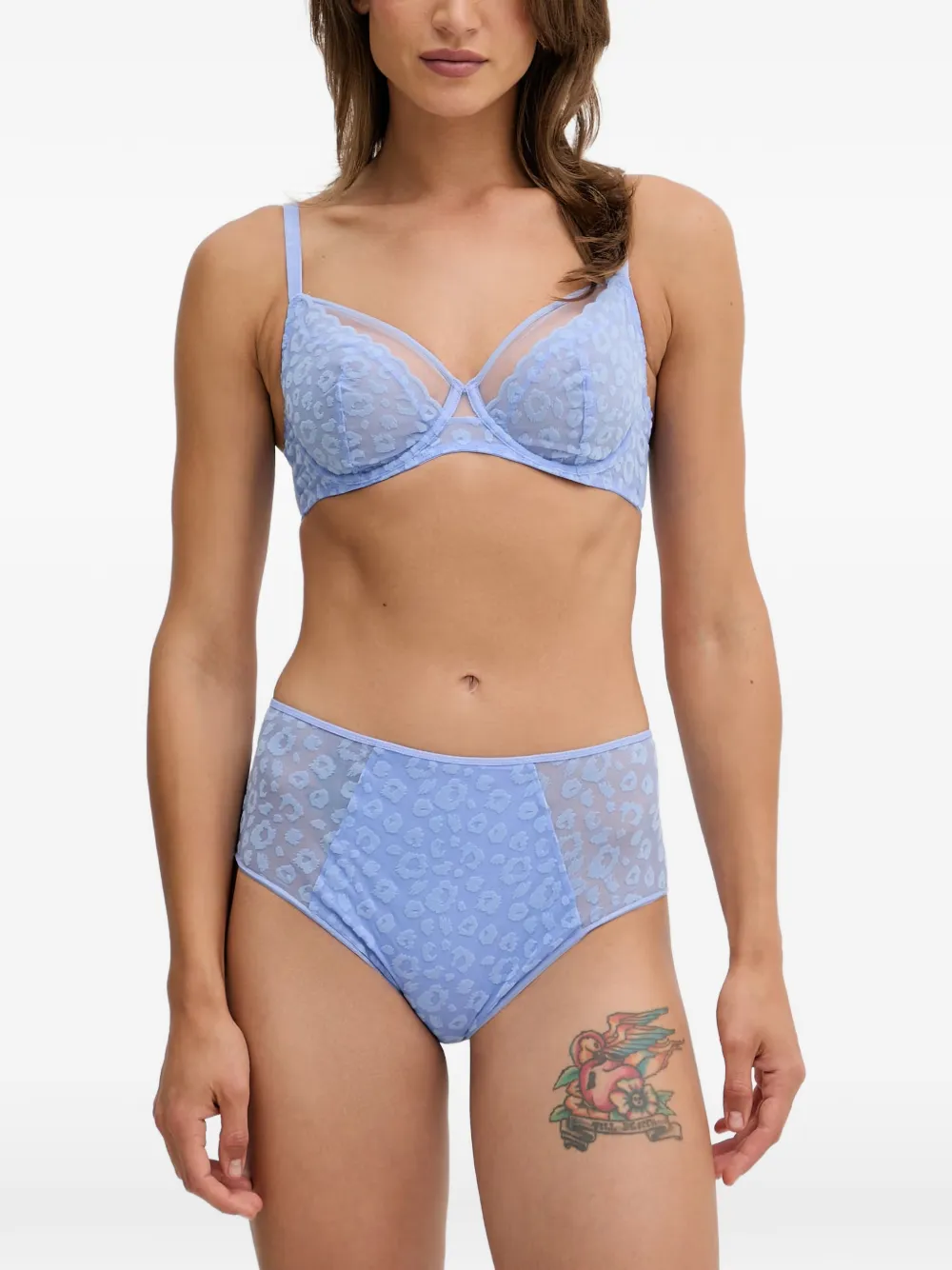 Chantelle leopard-pattern mesh-panel bra - Blu